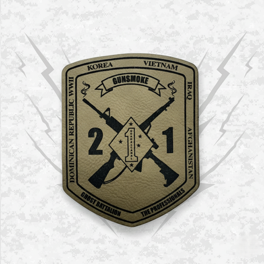 Leather Patch | 2nd Battalion 1st Marines Unit "Gunsmoke" | Velcro Backed | Brown / Black