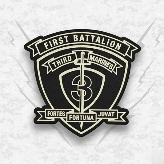 Leather Patch | 1st Battalion 3rd Marines "Lava Dogs" | Velcro Backed | Brown / Black
