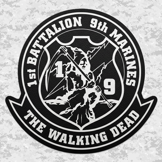 Leather Patch | 1st Battalion 9th Marines Unit "The Walking Dead" | Velcro Backed | Brown / Black