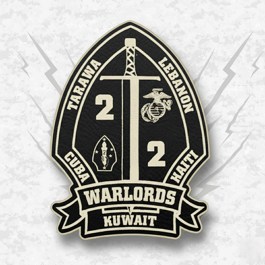 Leather Patch | 2nd Battalion 2nd Marines "Warlords" #3 | Velcro Backed | Brown / Black