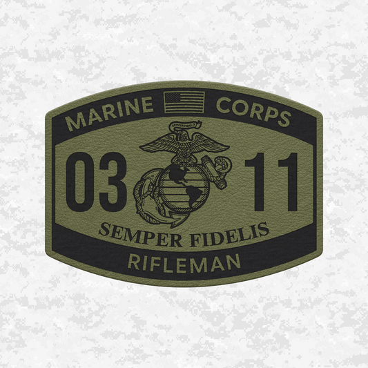 MOS 0311 Rifleman | US Flag | Leather Patch | Velcro Backed