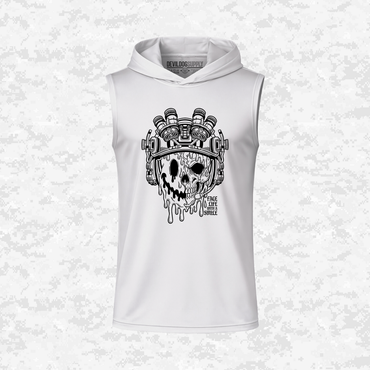 Face Life with a Smile | Tactical Skull | DRIFIT Sleeveless, Tank, Sleeveless Hoodie