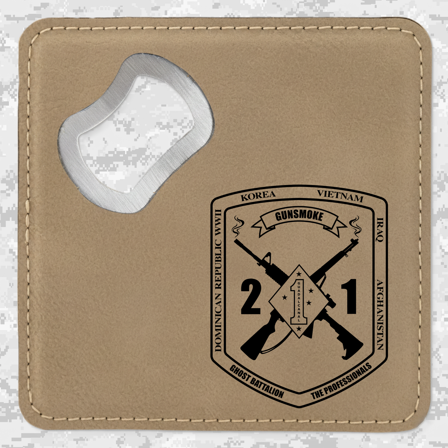 2nd Battalion 1st Marines Unit "Gunsmoke" | Leather Coaster & Opener