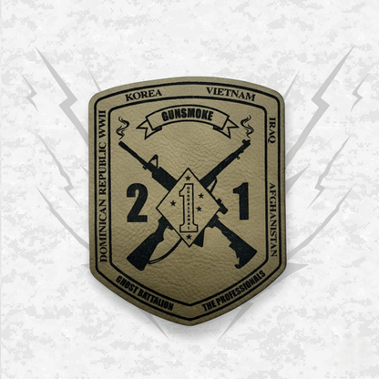 Leather Patch | 2nd Battalion 1st Marines Unit "Gunsmoke" | Velcro Backed | Brown / Black
