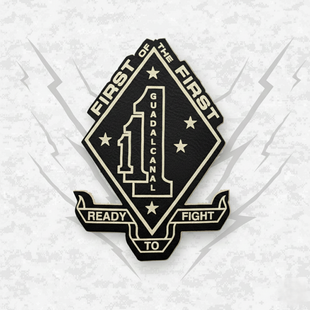 Leather Patch | 1st Battalion 1st Marines Unit "First of the First" | Velcro Backed | Brown / Black