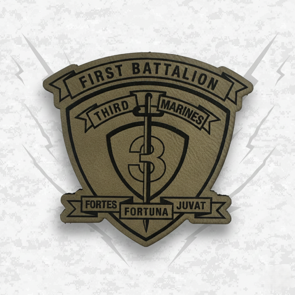 Leather Patch | 1st Battalion 3rd Marines "Lava Dogs" | Velcro Backed | Brown / Black
