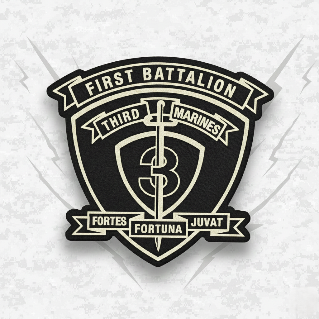 Leather Patch | 1st Battalion 3rd Marines "Lava Dogs" | Velcro Backed | Brown / Black