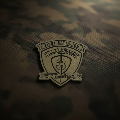 Leather Patch | 1st Battalion 3rd Marines "Lava Dogs" | Velcro Backed | Brown / Black