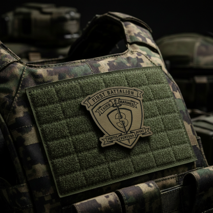Leather Patch | 1st Battalion 3rd Marines "Lava Dogs" | Velcro Backed | Brown / Black