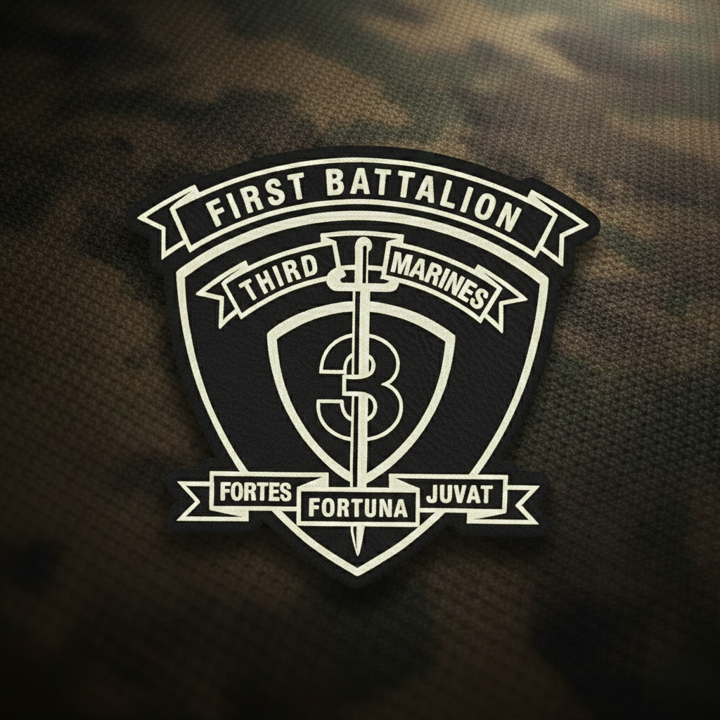 Leather Patch | 1st Battalion 3rd Marines "Lava Dogs" | Velcro Backed | Brown / Black