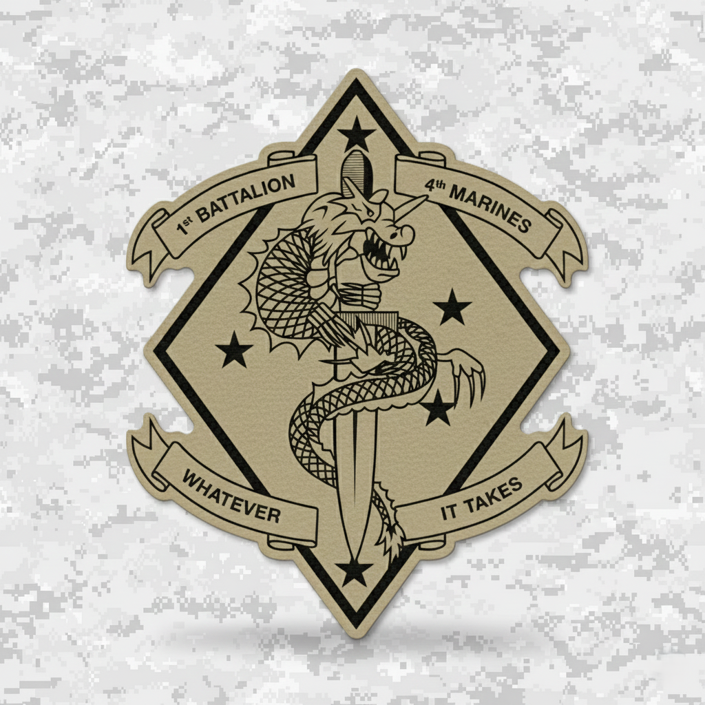 Leather Patch | 1st Battalion 4th Marines "The China Marines" | Velcro Backed | Brown / Black