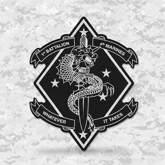 Leather Patch | 1st Battalion 4th Marines "The China Marines" | Velcro Backed | Brown / Black