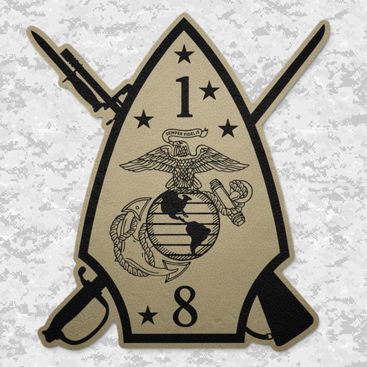 Leather Patch | 1st Battalion 8th Marines Unit "The Beirut Battalion" | Velcro Backed | Brown / Black