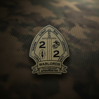 Leather Patch | 2nd Battalion 2nd Marines "Warlords" #1 | Velcro Backed | Brown / Black