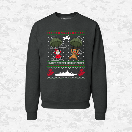 Santa’s Parachute Mission | ANGLICO x USMC Design | Ugly Christmas Sweaters
