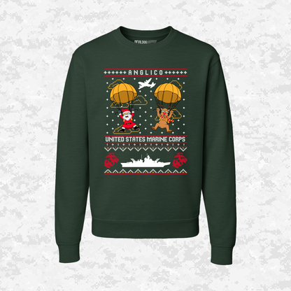 Santa’s Parachute Mission | ANGLICO x USMC Design | Ugly Christmas Sweaters
