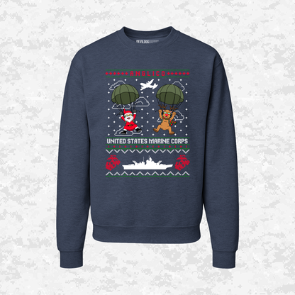 Santa’s Parachute Mission | ANGLICO x USMC Design | Ugly Christmas Sweaters