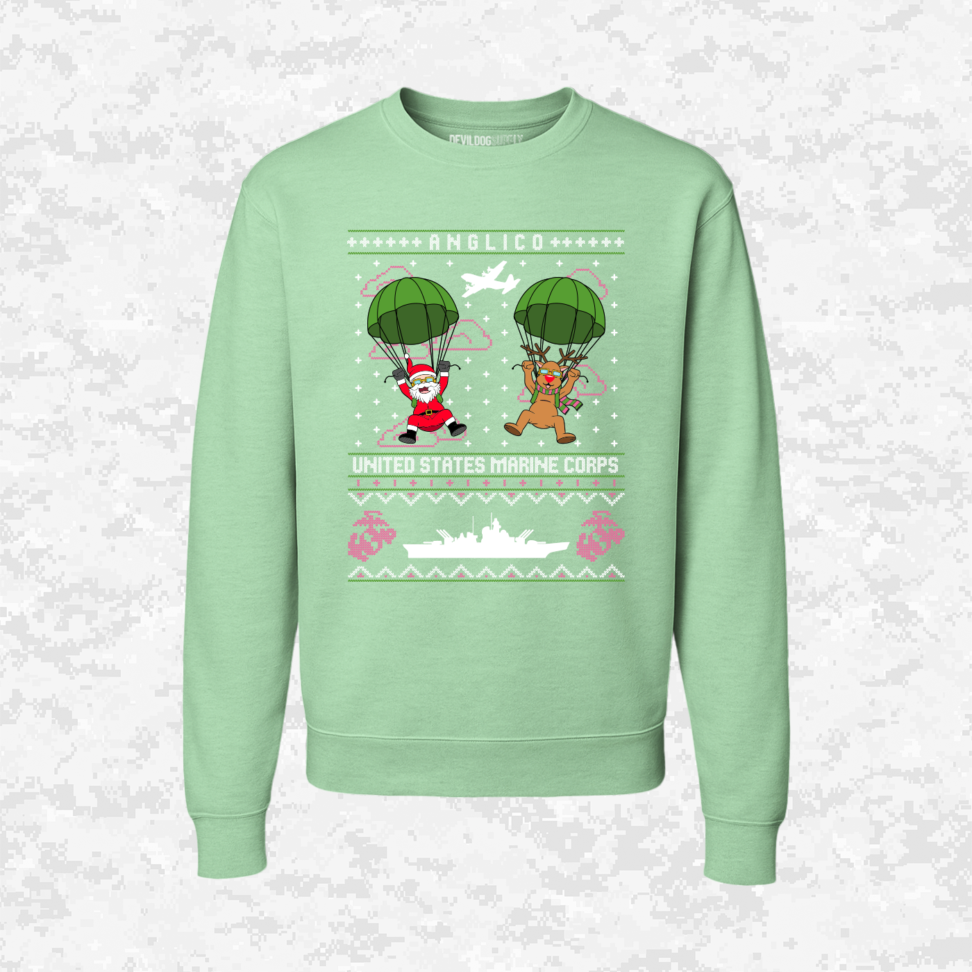 Santa’s Parachute Mission | ANGLICO x USMC Design | Ugly Christmas Sweaters