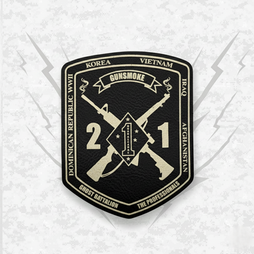 Leather Patch | 2nd Battalion 1st Marines Unit "Gunsmoke" | Velcro Backed | Brown / Black