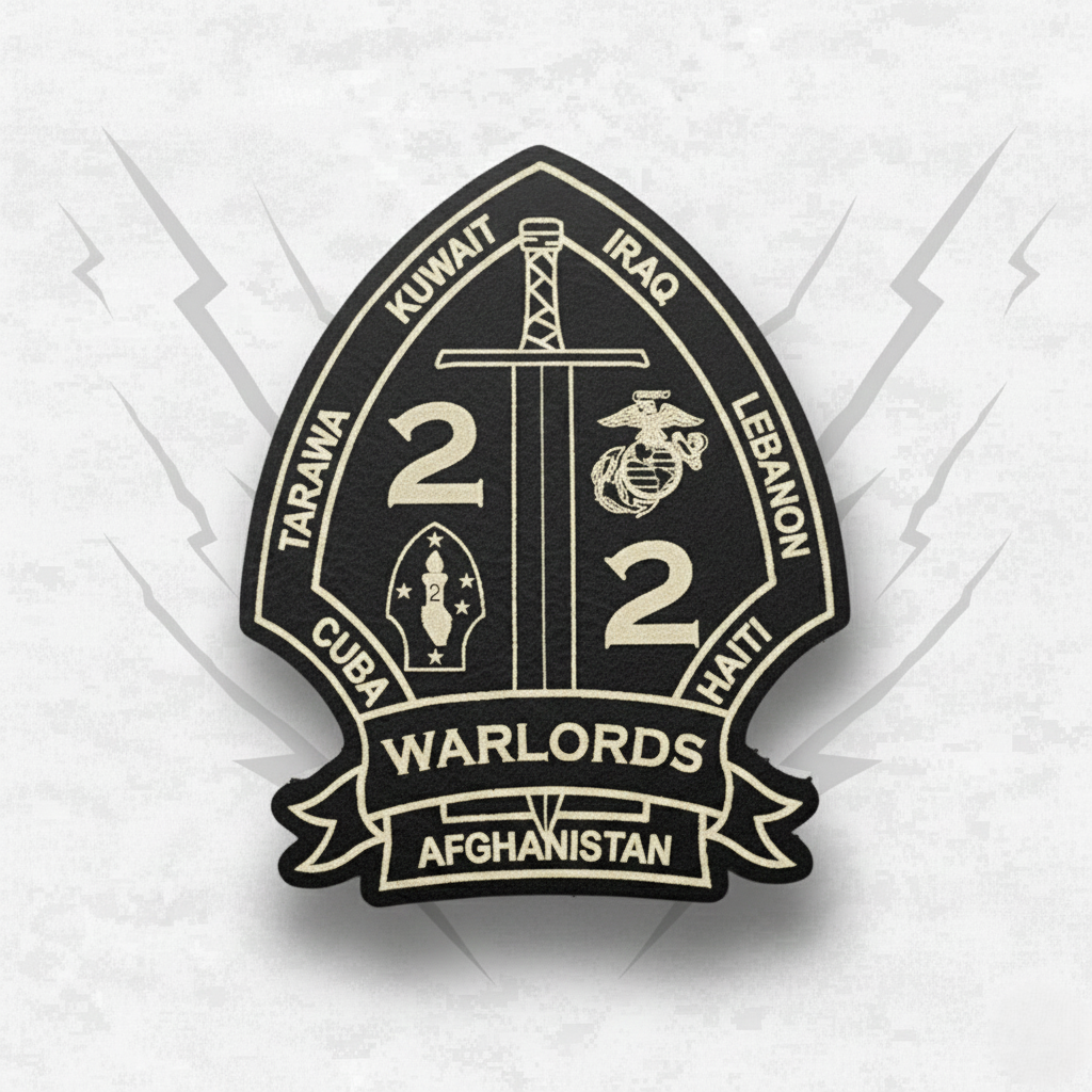 Leather Patch | 2nd Battalion 2nd Marines "Warlords" #1 | Velcro Backed | Brown / Black