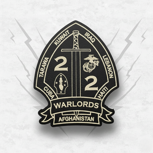 Leather Patch | 2nd Battalion 2nd Marines "Warlords" #1 | Velcro Backed | Brown / Black