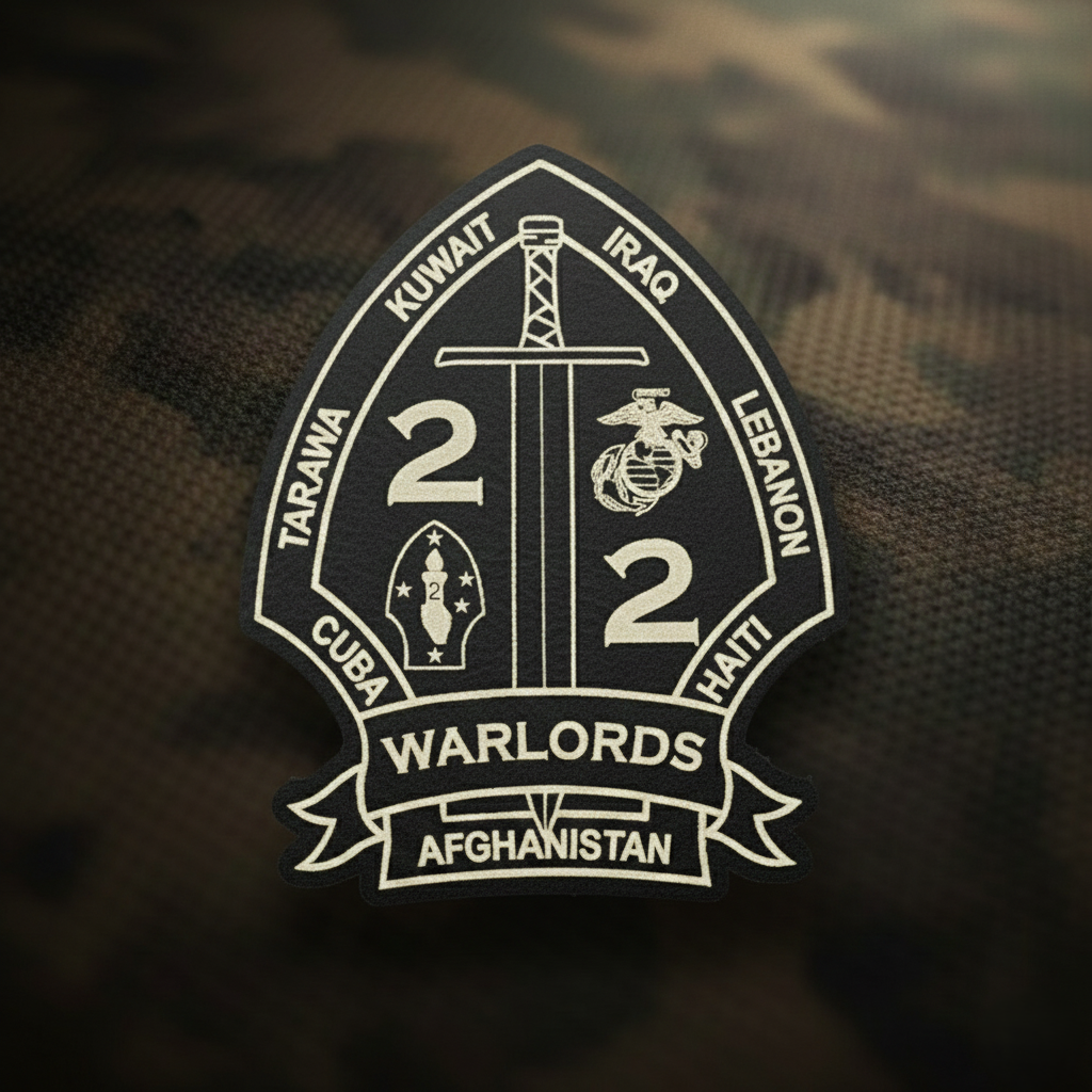 Leather Patch | 2nd Battalion 2nd Marines "Warlords" #1 | Velcro Backed | Brown / Black