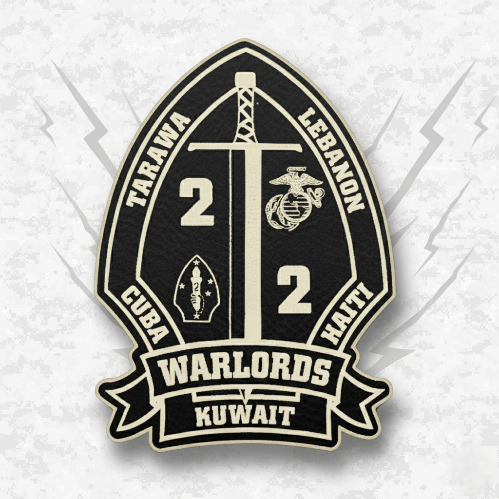 Leather Patch | 2nd Battalion 2nd Marines "Warlords" #3 | Velcro Backed | Brown / Black