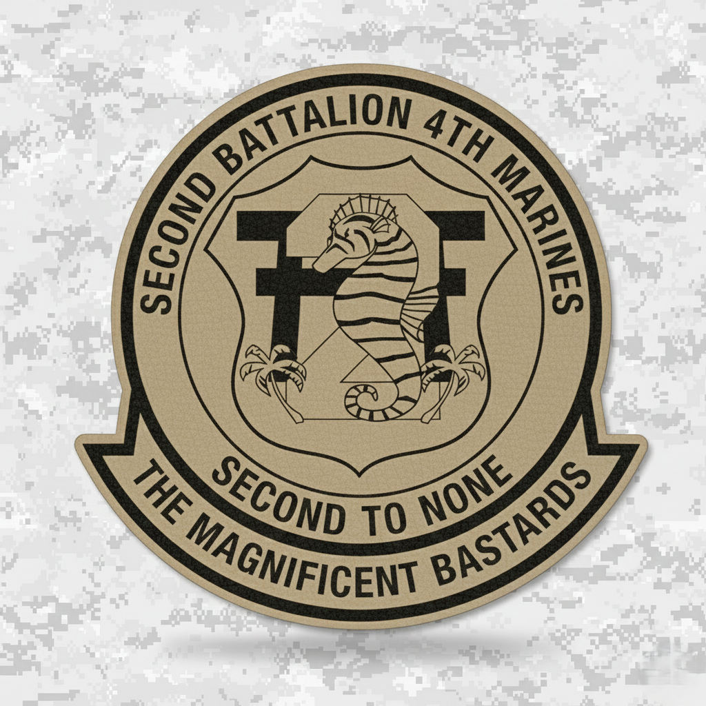 Leather Patch | 2nd Battalion 4th Marines "Magnificent Bastards" | Velcro Backed | Brown / Black