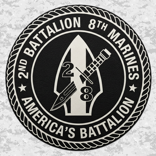 Leather Patch | 2nd Battalion 8th Marines Unit "America's Battalion" | Velcro Backed | Brown / Black
