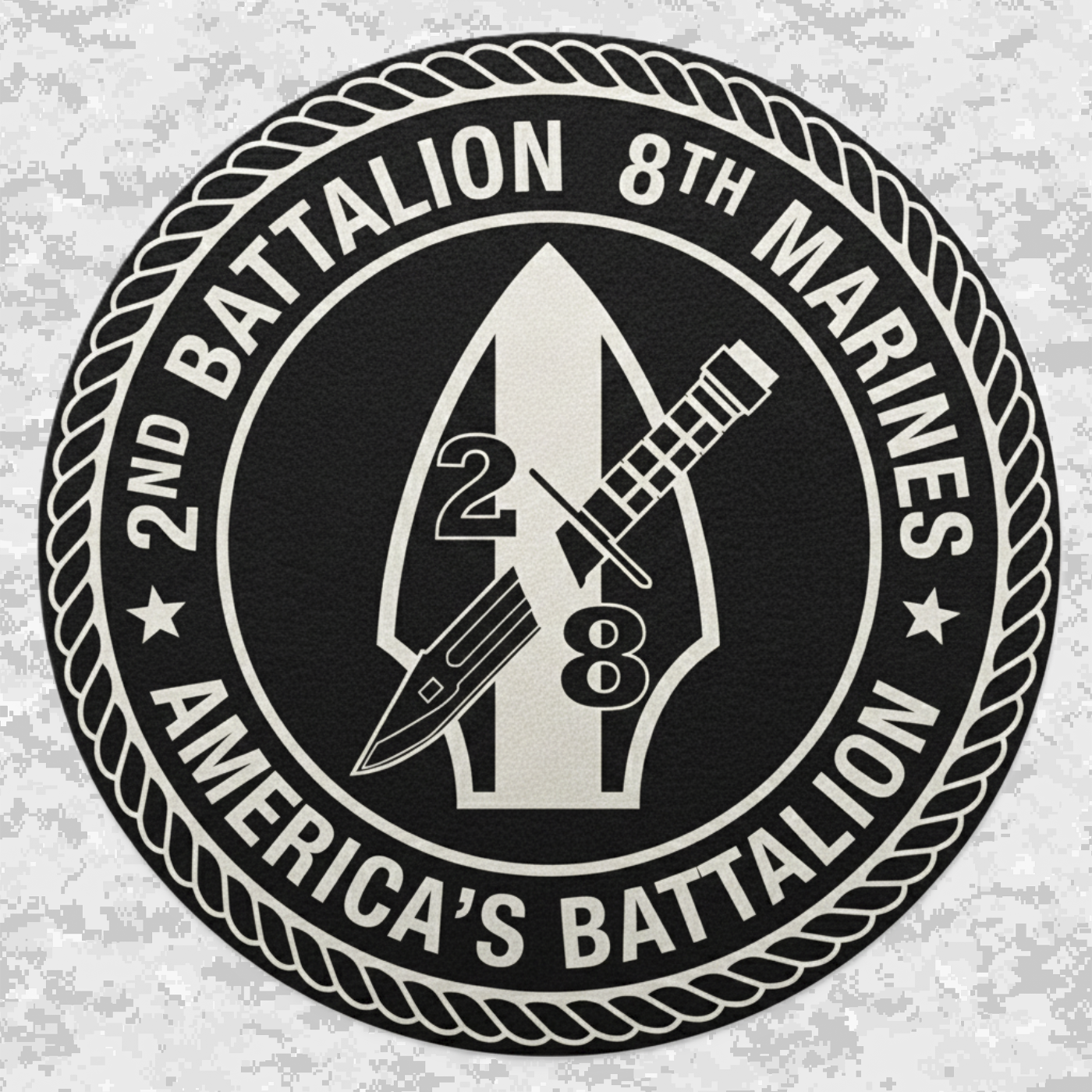 Leather Patch | 2nd Battalion 8th Marines Unit "America's Battalion" | Velcro Backed | Brown / Black