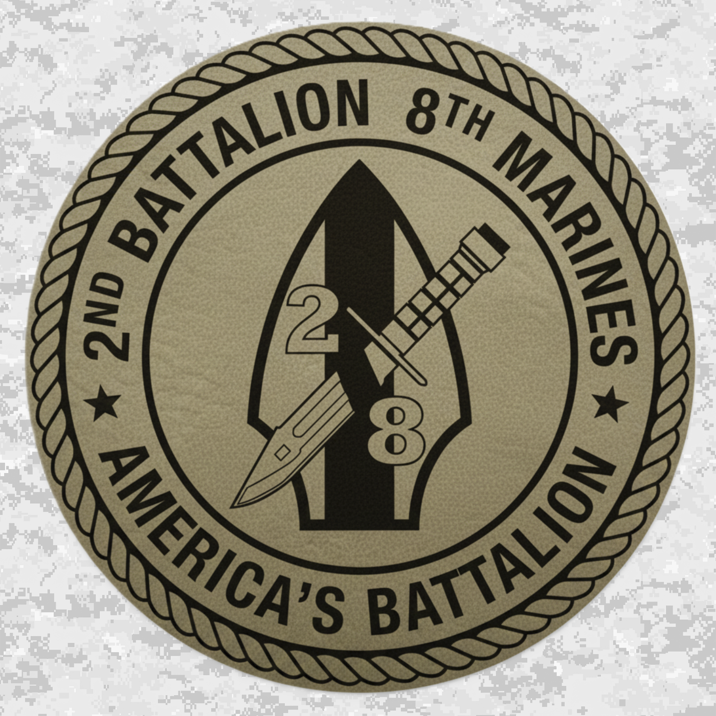 Leather Patch | 2nd Battalion 8th Marines Unit "America's Battalion" | Velcro Backed | Brown / Black