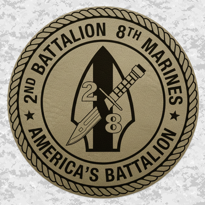 Leather Patch | 2nd Battalion 8th Marines Unit "America's Battalion" | Velcro Backed | Brown / Black
