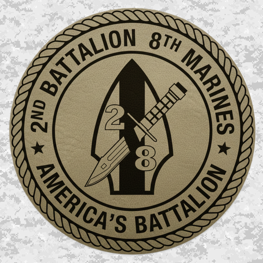 Leather Patch | 2nd Battalion 8th Marines Unit "America's Battalion" | Velcro Backed | Brown / Black