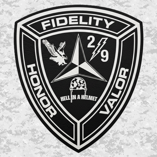 Leather Patch | 2nd Battalion 9th Marines Unit "Hell in a Helmet" | Velcro Backed | Brown / Black