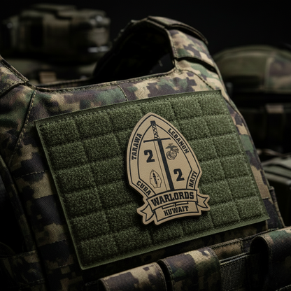 Leather Patch | 2nd Battalion 2nd Marines "Warlords" #3 | Velcro Backed | Brown / Black