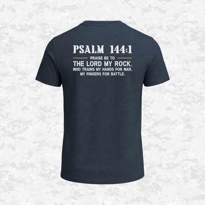 Psalm 144:1 | The Rock Who Trains the Warrior | T-shirt