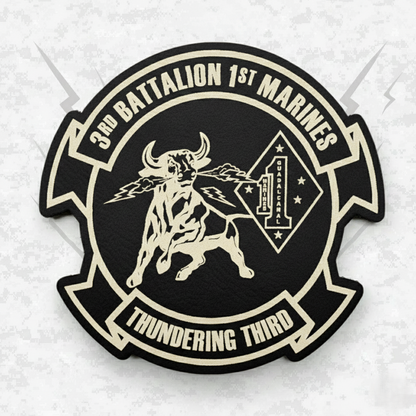 Leather Patch | 3rd Battalion 1st Marines "Thundering Third" | Velcro Backed | Brown / Black