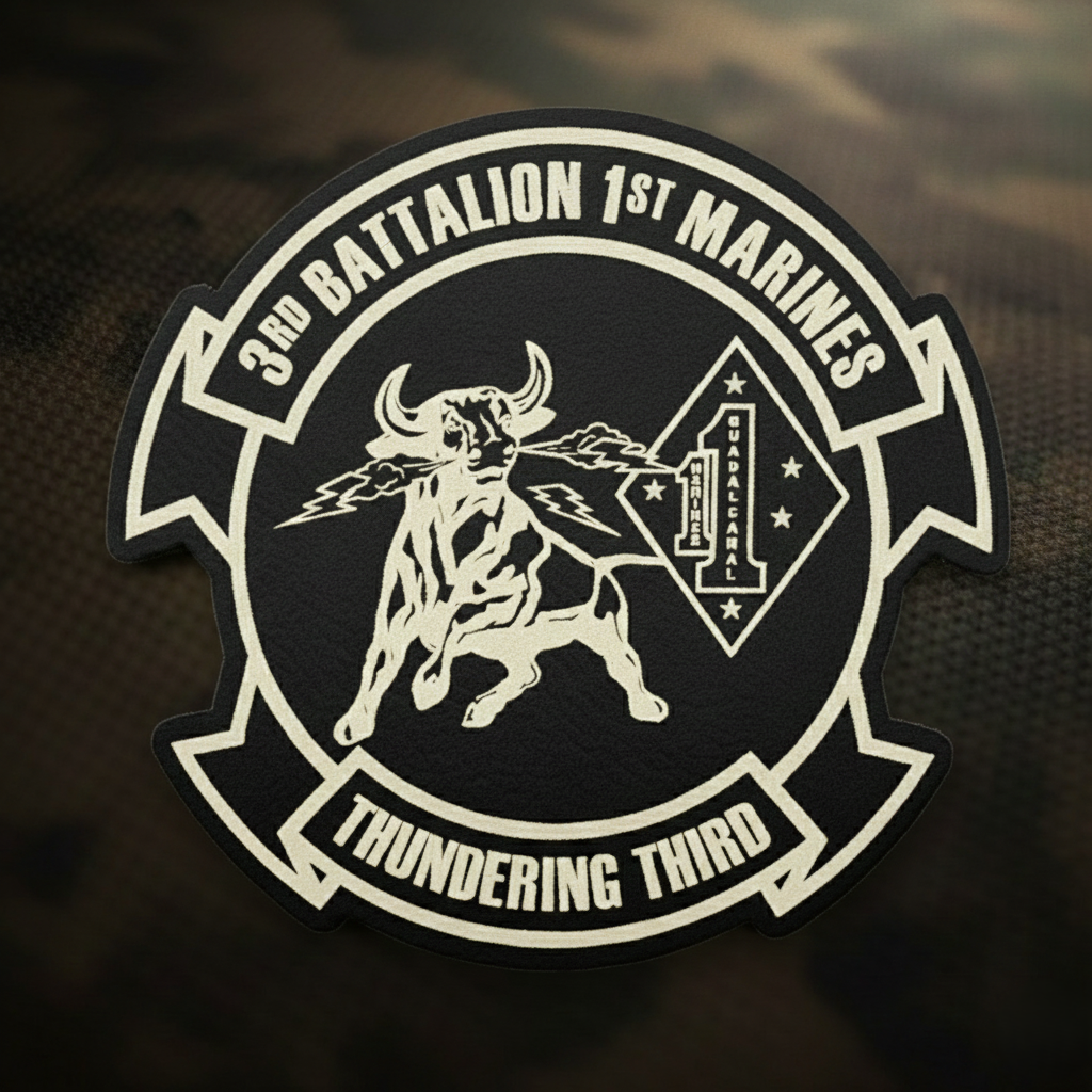 Leather Patch | 3rd Battalion 1st Marines "Thundering Third" | Velcro Backed | Brown / Black