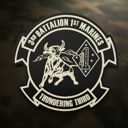 Leather Patch | 3rd Battalion 1st Marines "Thundering Third" | Velcro Backed | Brown / Black