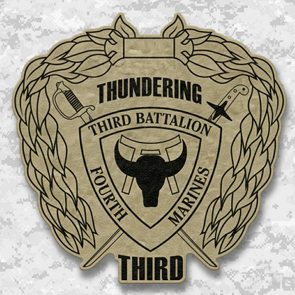 Leather Patch | 3rd Battalion 4th Marines "Thundering Third" | Velcro Backed | Brown / Black