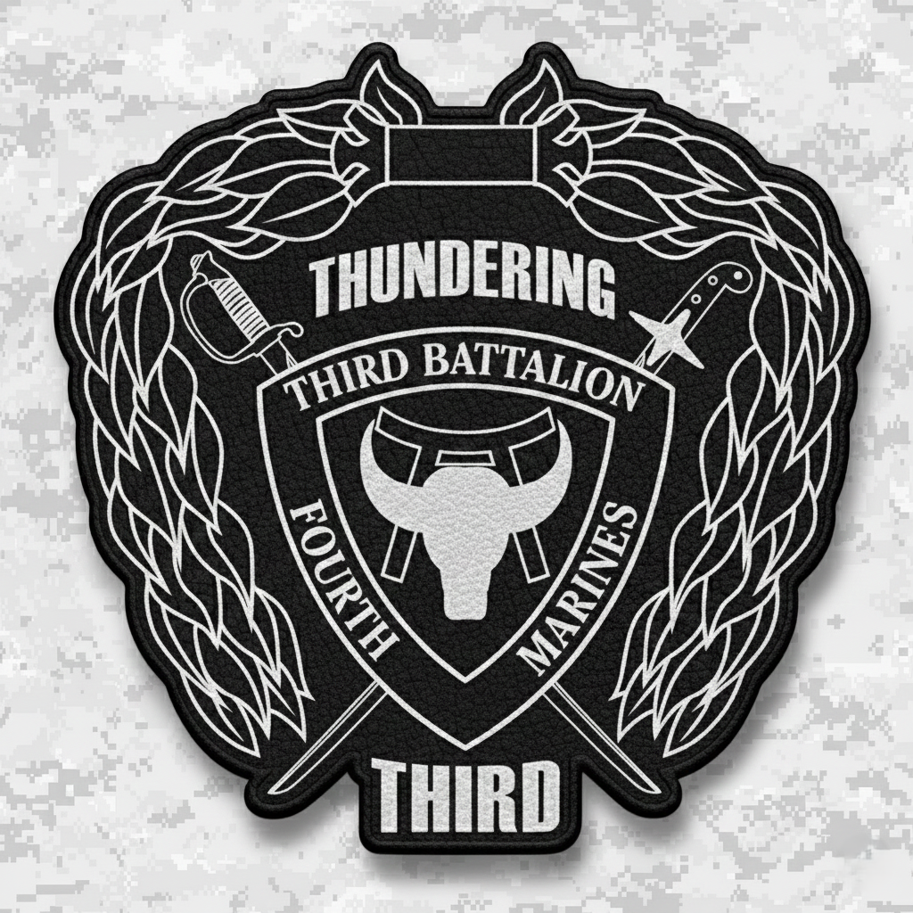 Leather Patch | 3rd Battalion 4th Marines "Thundering Third" | Velcro Backed | Brown / Black
