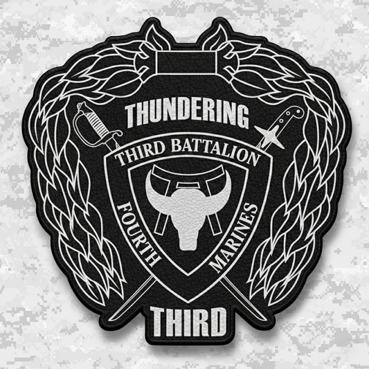 Leather Patch | 3rd Battalion 4th Marines "Thundering Third" | Velcro Backed | Brown / Black
