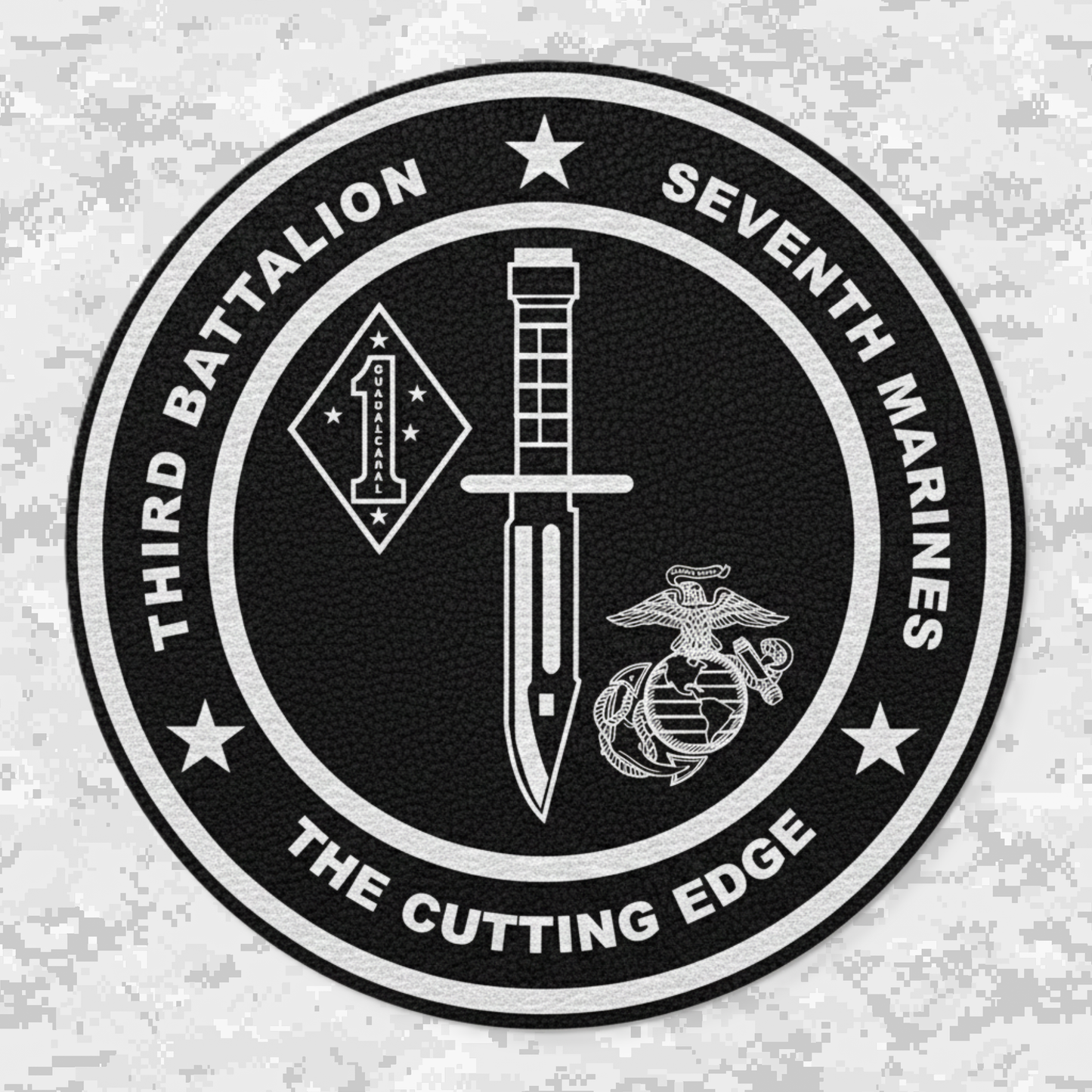 Leather Patch | 3rd Battalion 7th Marines "The Cutting Edge" #2 | Velcro Backed | Brown / Black