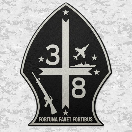 Leather Patch | 3rd Battalion 8th Marines Unit "The Commandant's Battalion" | Velcro Backed | Brown / Black