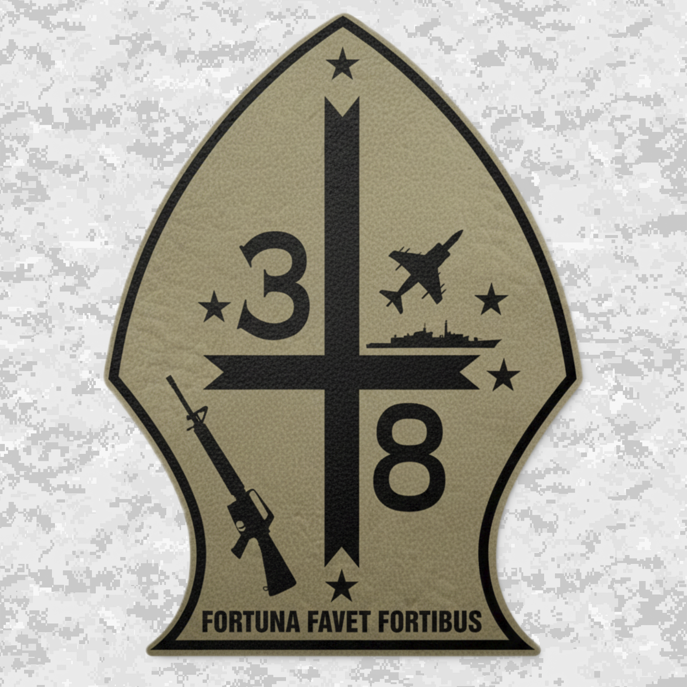 Leather Patch | 3rd Battalion 8th Marines Unit "The Commandant's Battalion" | Velcro Backed | Brown / Black