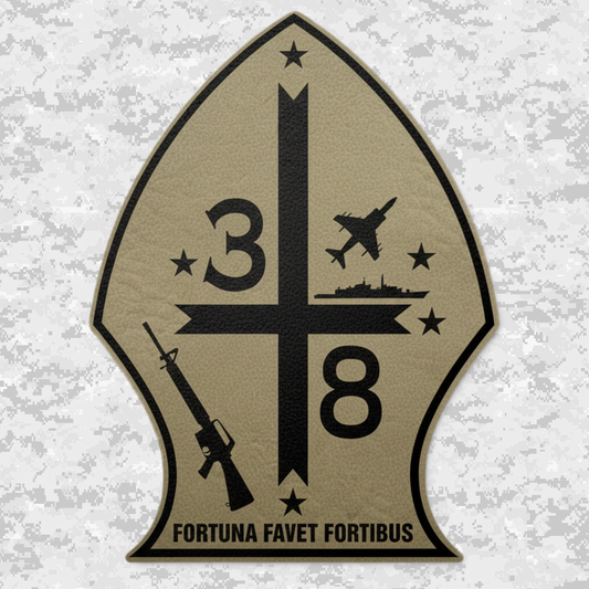 Leather Patch | 3rd Battalion 8th Marines Unit "The Commandant's Battalion" | Velcro Backed | Brown / Black