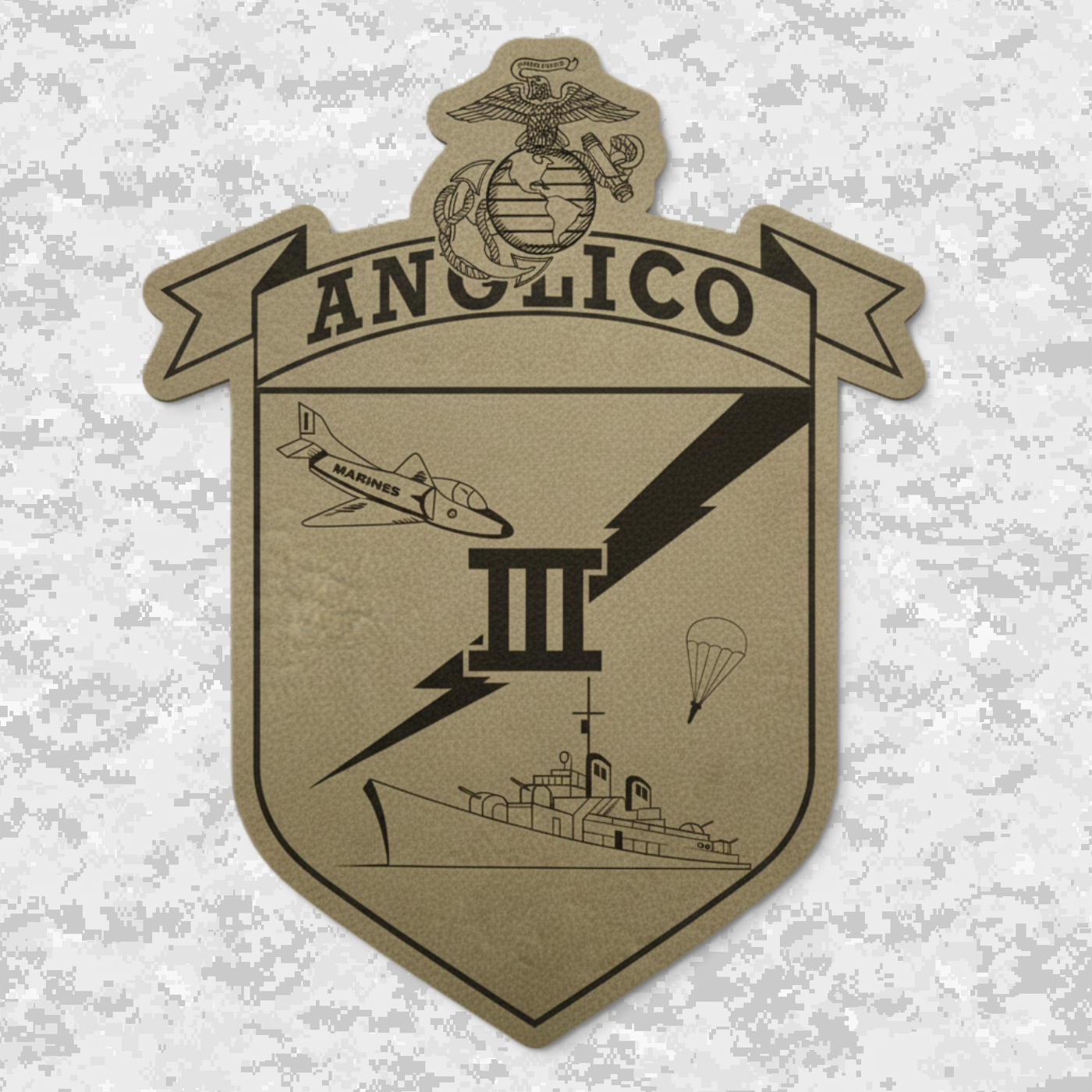 Leather Patch | 3rd ANGLICO: The Link Between Sea and Sky | Velcro Backed | Brown / Black