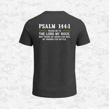Psalm 144:1 | The Rock Who Trains the Warrior | T-shirt