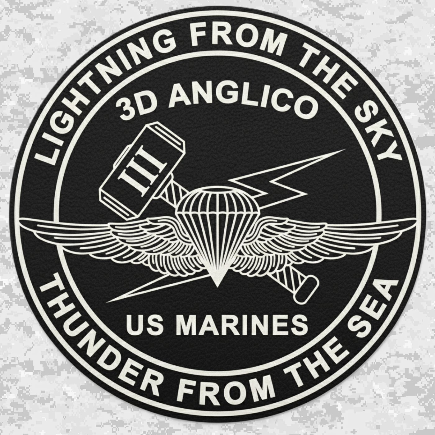 Leather Patch | 3rd ANGLICO: Lightning from the Sky, Thunder from the Sea | Velcro Backed | Brown / Black