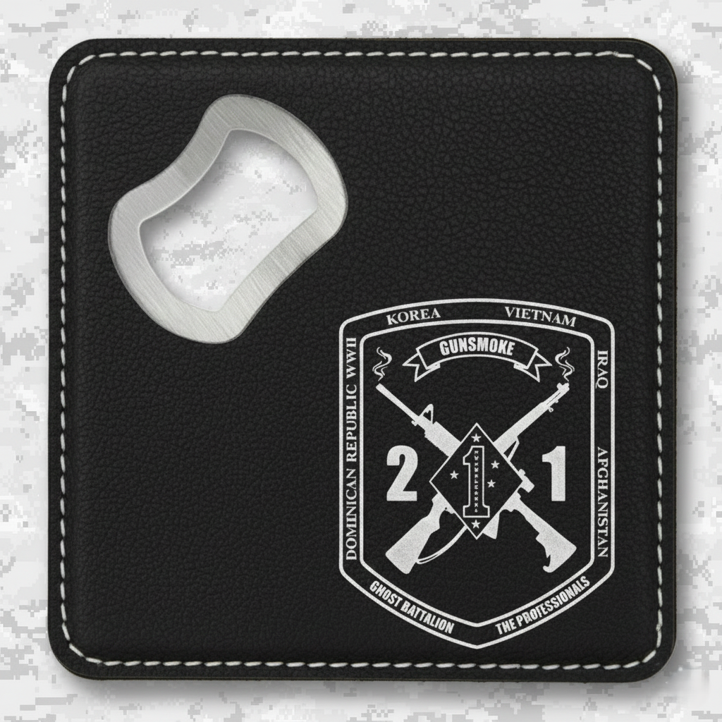 2nd Battalion 1st Marines Unit "Gunsmoke" | Leather Coaster & Opener